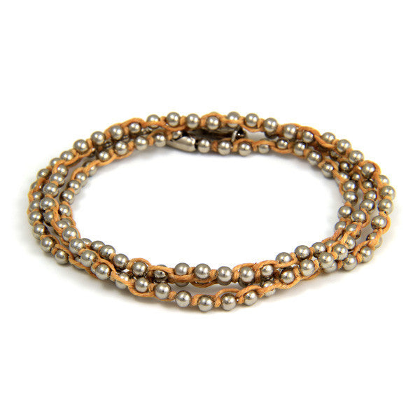 Triple Wrap Yellow Waxed Linen on Silver Ball Chain Bracelet