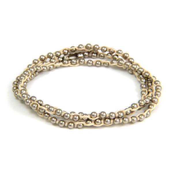 Triple Wrap Tan Waxed Linen on Silver Ball Chain Bracelet