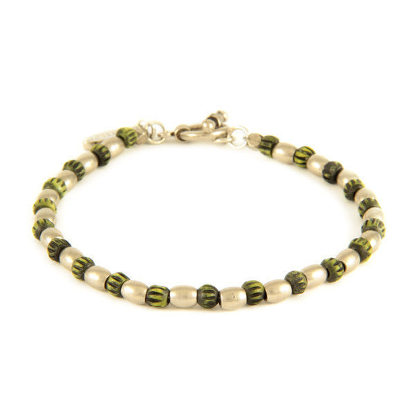 Tiny Green Bone Bead and Metal Barrel Bead Bracelet