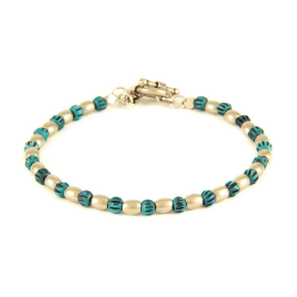Tiny Blue Bone Bead and Metal Barrel Bead Bracelet