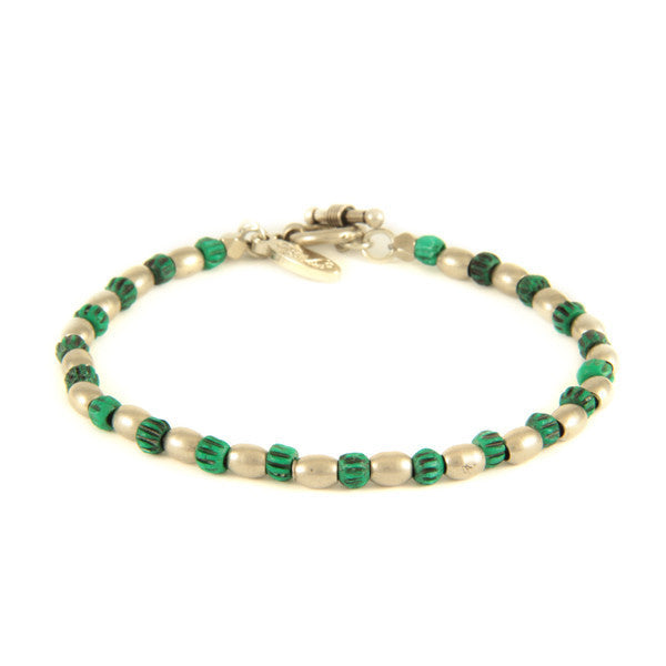 Tiny Light Green Bone Bead and Metal Barrel Bead Bracelet