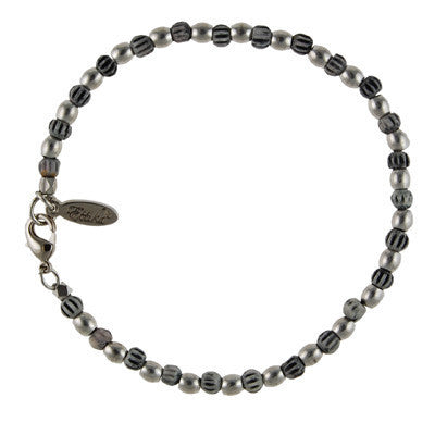 Tiny Grey Bone Bead and Metal Barrel Bead Bracelet