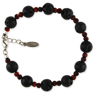 MB112A - Round Lava and Tiny Bone Bead Bracelet