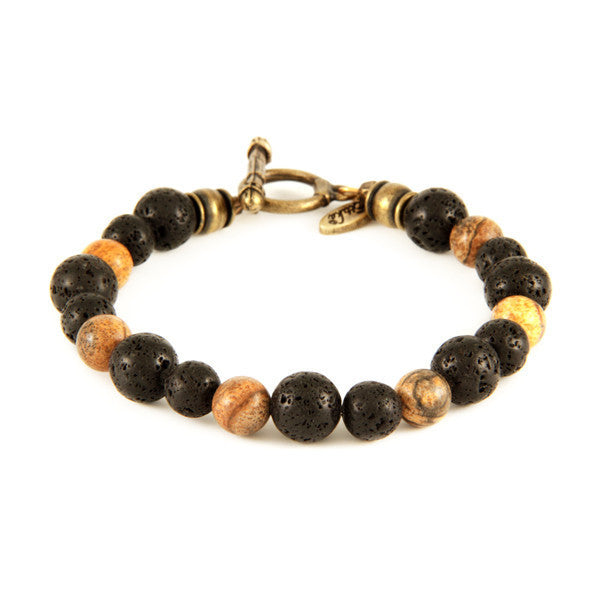 Mens Lava Bead and Jasper Stone Bracelet