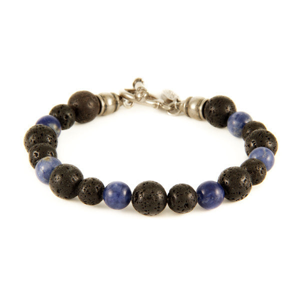 Mens Lava Bead and Sodalite Stone Bracelet