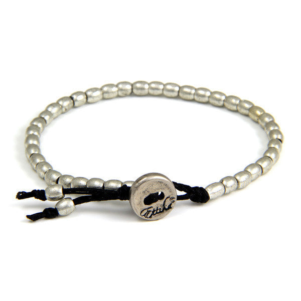 Tiny Barrel Bead Bracelet on Black Waxed Linen