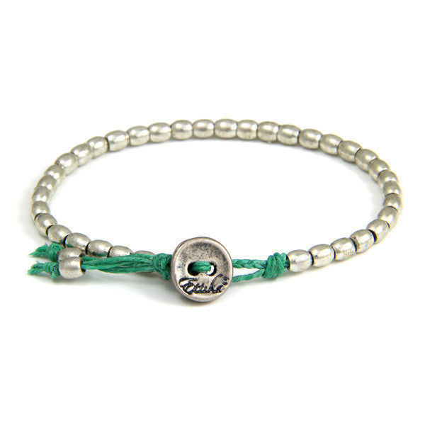Tiny Barrel Bead Bracelet on Green Waxed Linen