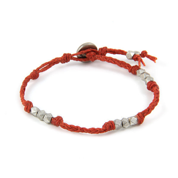 Triple Treat Faceted Bead Red Irish Linen Bracelet