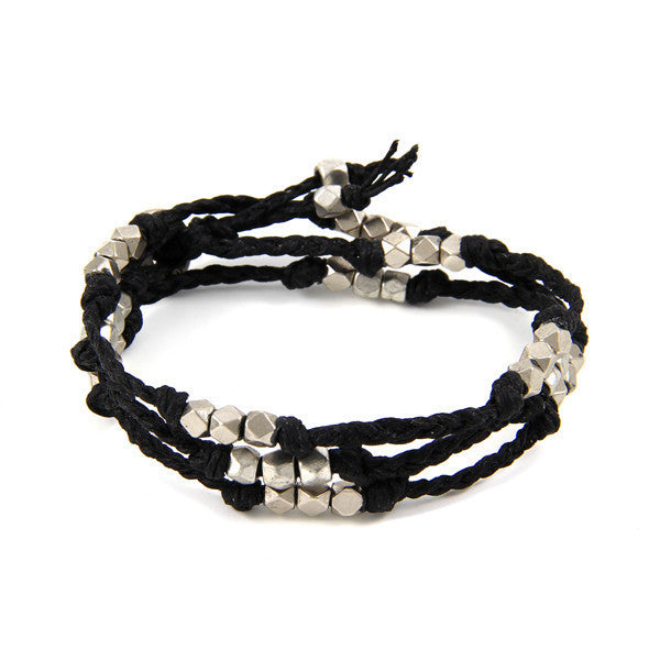 Multiplied Triple Treat Faceted Bead Black Irish Linen Bracelet