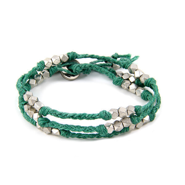 Multiplied Triple Treat Faceted Bead Green Irish Linen Bracelet