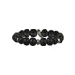 Mens Black Agate Bead Bracelet with Silver Faceted Beads