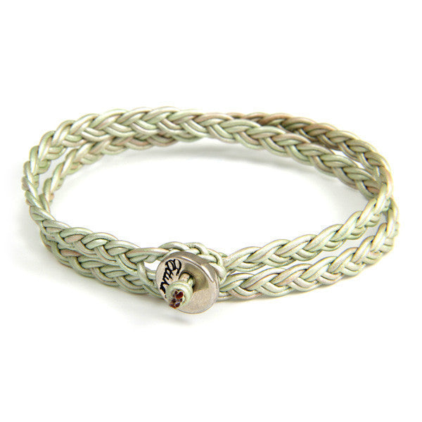 Metallic Shell Men's Leather Wrap Bracelet with Silver Button Closure