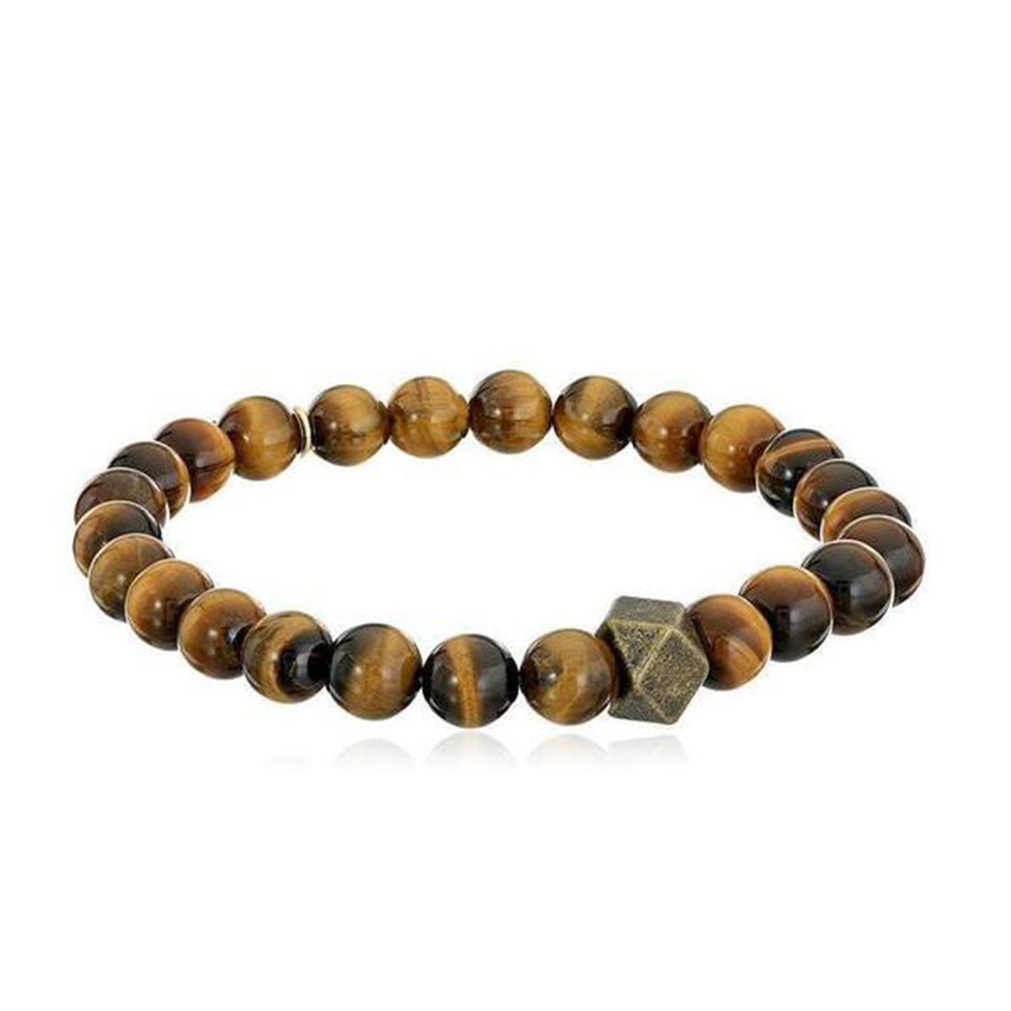 Tiger Eye Stretch Bracelet Large Brass Cornerless Bead