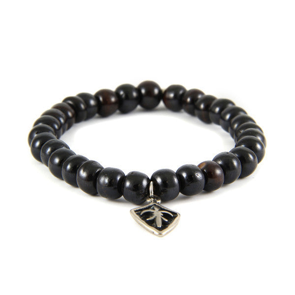 Fleur De Lys Shield Black Bone Bead Bracelet