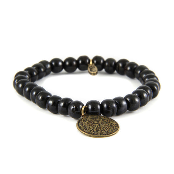 Phaistos Coin Black Bone Bead Bracelet