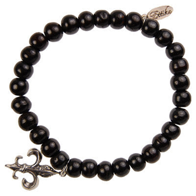 MB305 - Fleur De Lys #2 Black Bone Bead Bracelet