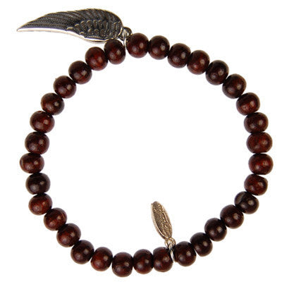 MB310 - Single Wing Brown Wood Bead Bracelet