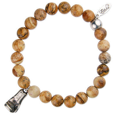MB322 - Boxing Glove Pendant Charm Semi Precious Stone Ball Stretch Bracelet