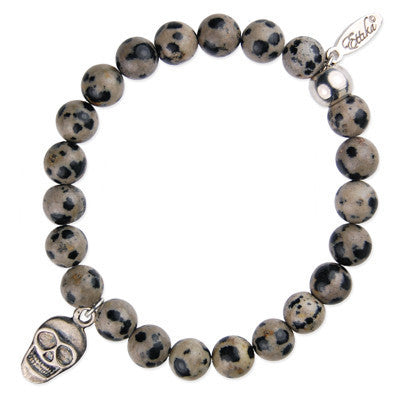MB326 - Skull Pendant Charm Semi Precious Stone Ball Stretch Bracelet