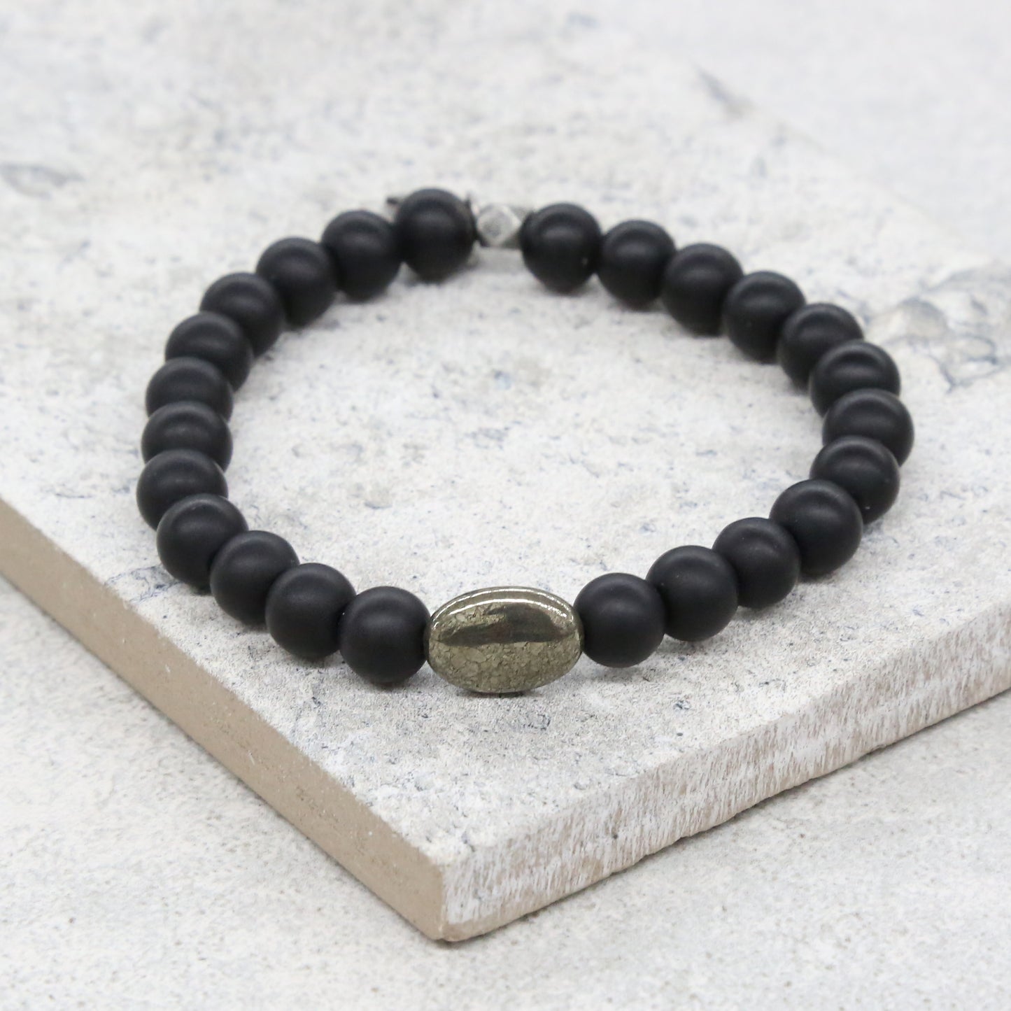 Simple Plan Bracelet in Pyrite, Onyx and Antique Silver