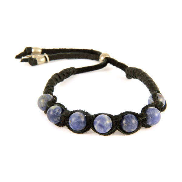 Sodalite Semi Precious Beaded Deerskin Leather Adjustable Bracelet