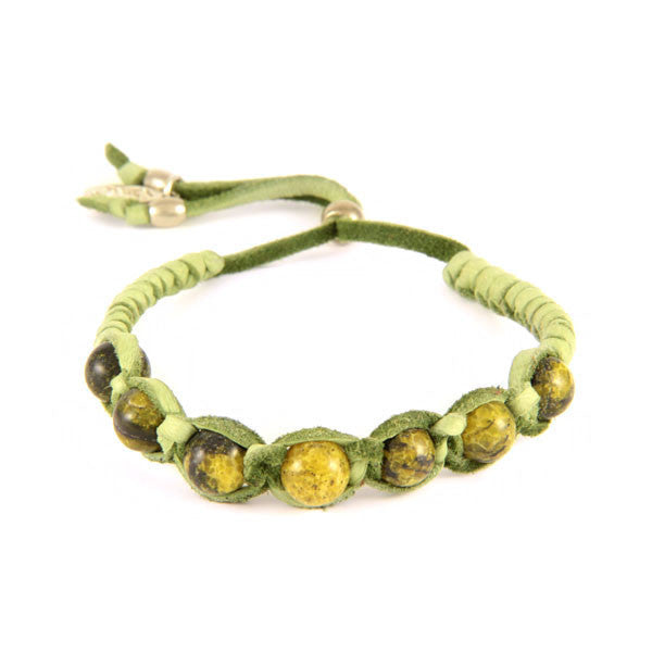Yellow Turquoise Semi Precious Beaded Deerskin Leather Adjustable Bracelet