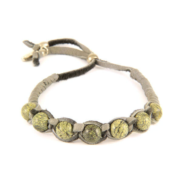 Russian Serpentine Semi Precious Beaded Deerskin Leather Adjustable Bracelet