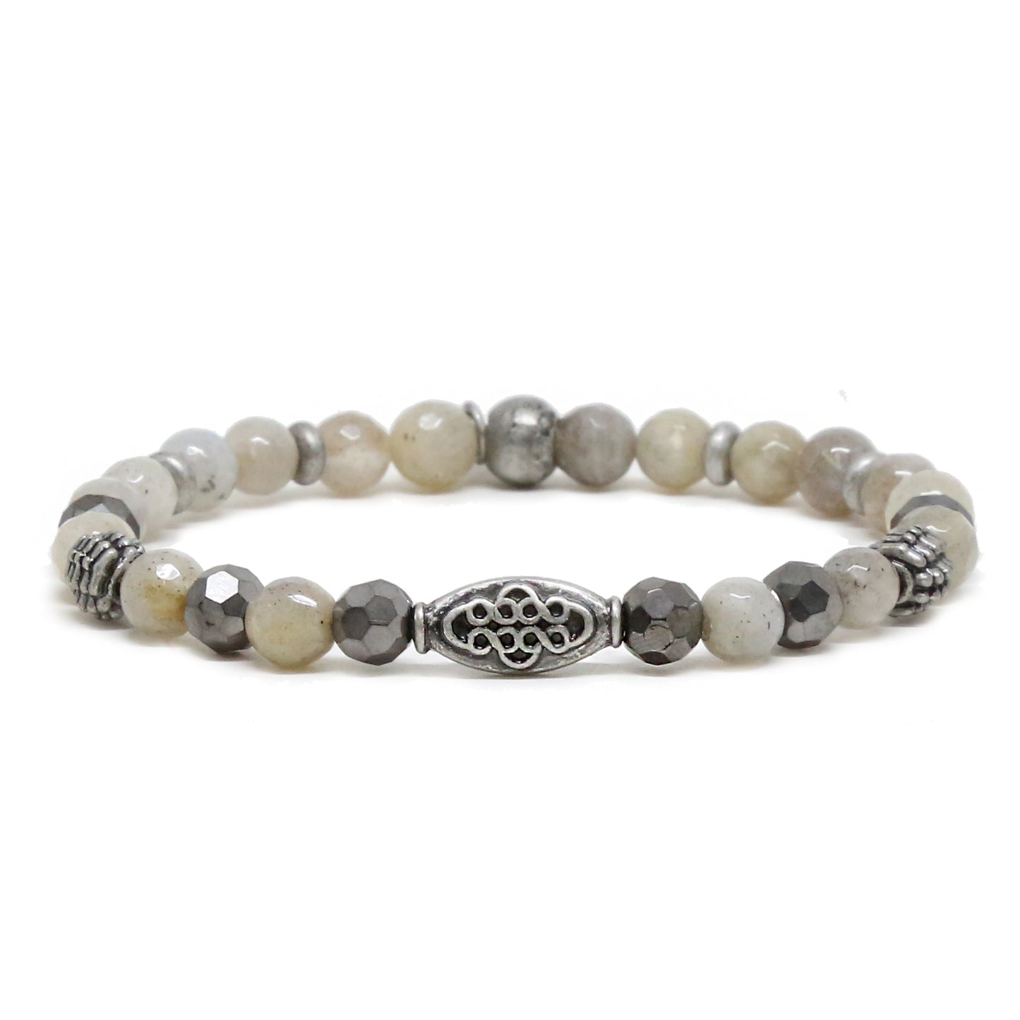 Grey Dawn Elastic Bracelet with Labradorite and Antique Silver