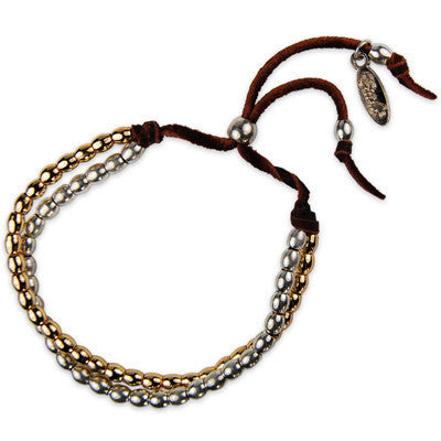 MB562 - Dual Small Barrel Bead Strand Deerskin Leather Bracelet