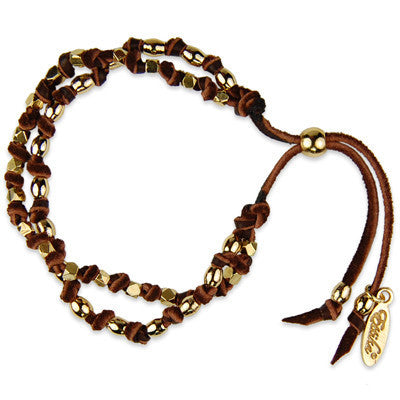 MB564 - Barrel and Faceted Bead Dual Strand Deerskin Leather Bracelet