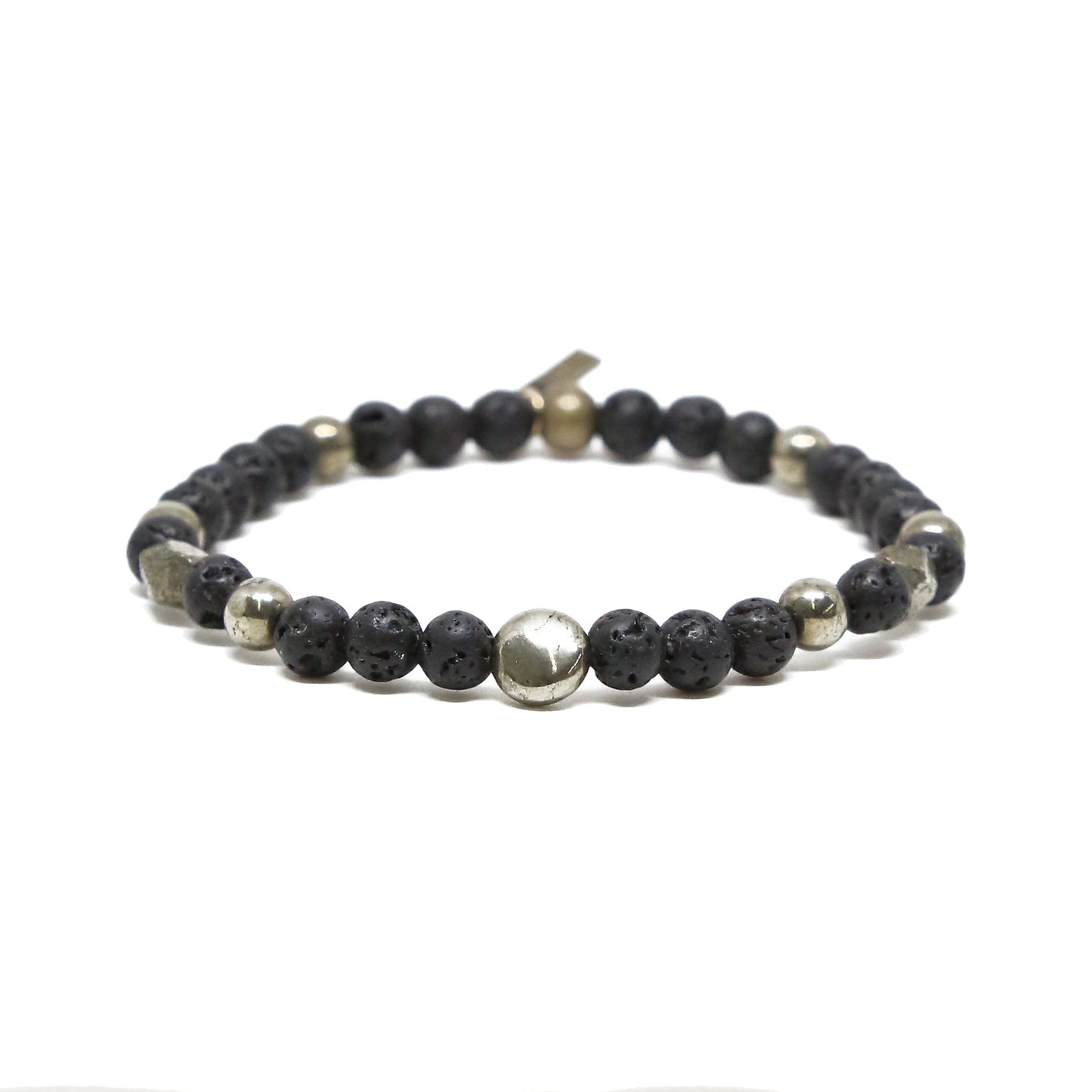 Igneous Bracelet in Lava Bead, Pyrite, and Brass