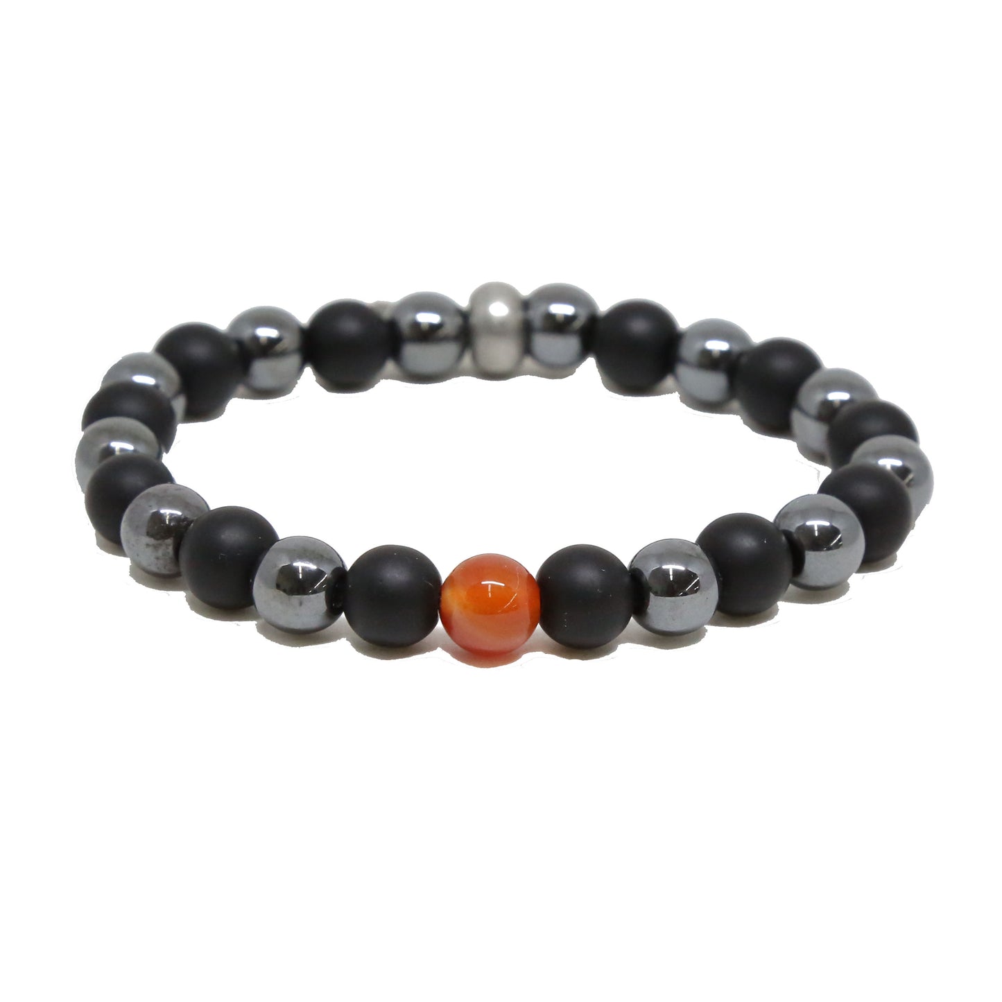 Short Notice Bracelet in Black, Carnelian and Silver Ox