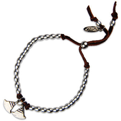 MB620 - Warrior Blade Charm Barrel Bead Strand Adjustable Deerskin Leather Bracelet