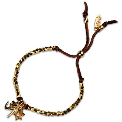 MB622G - Co-Exist Charm Faceted Bead Strand Adjustable Deerskin Leather Bracelet