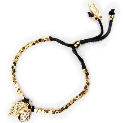 MB624G - Om and Shield Charm Faceted Bead Strand Adjustable Deerskin Leather Bracelet