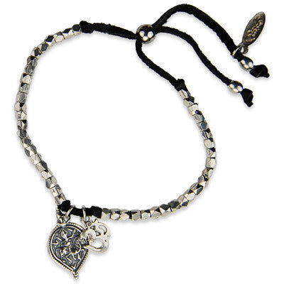 MB624S - Om and Shield Charm Faceted Bead Strand Adjustable Deerskin Leather Bracelet
