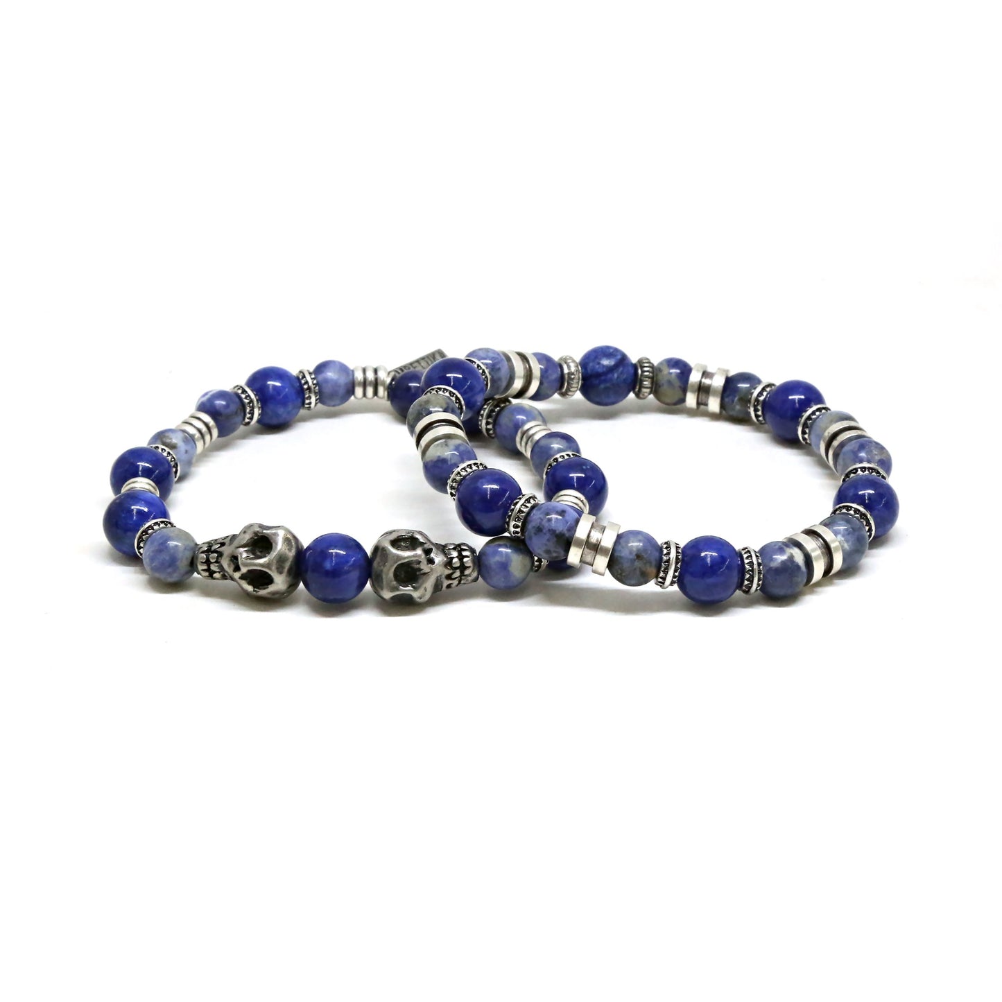 Sodalite Blue Beaded Bracelet Set with Silver Ox Skulls
