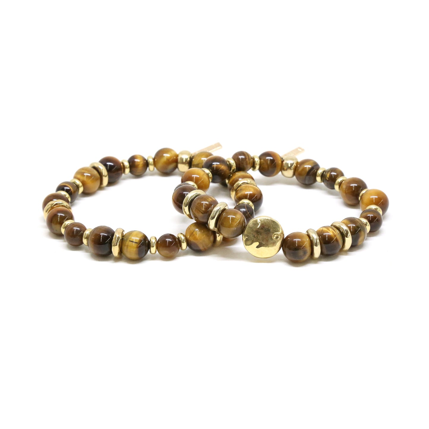 Tiger's Eye Beaded Elastic Bracelet Set in Gold