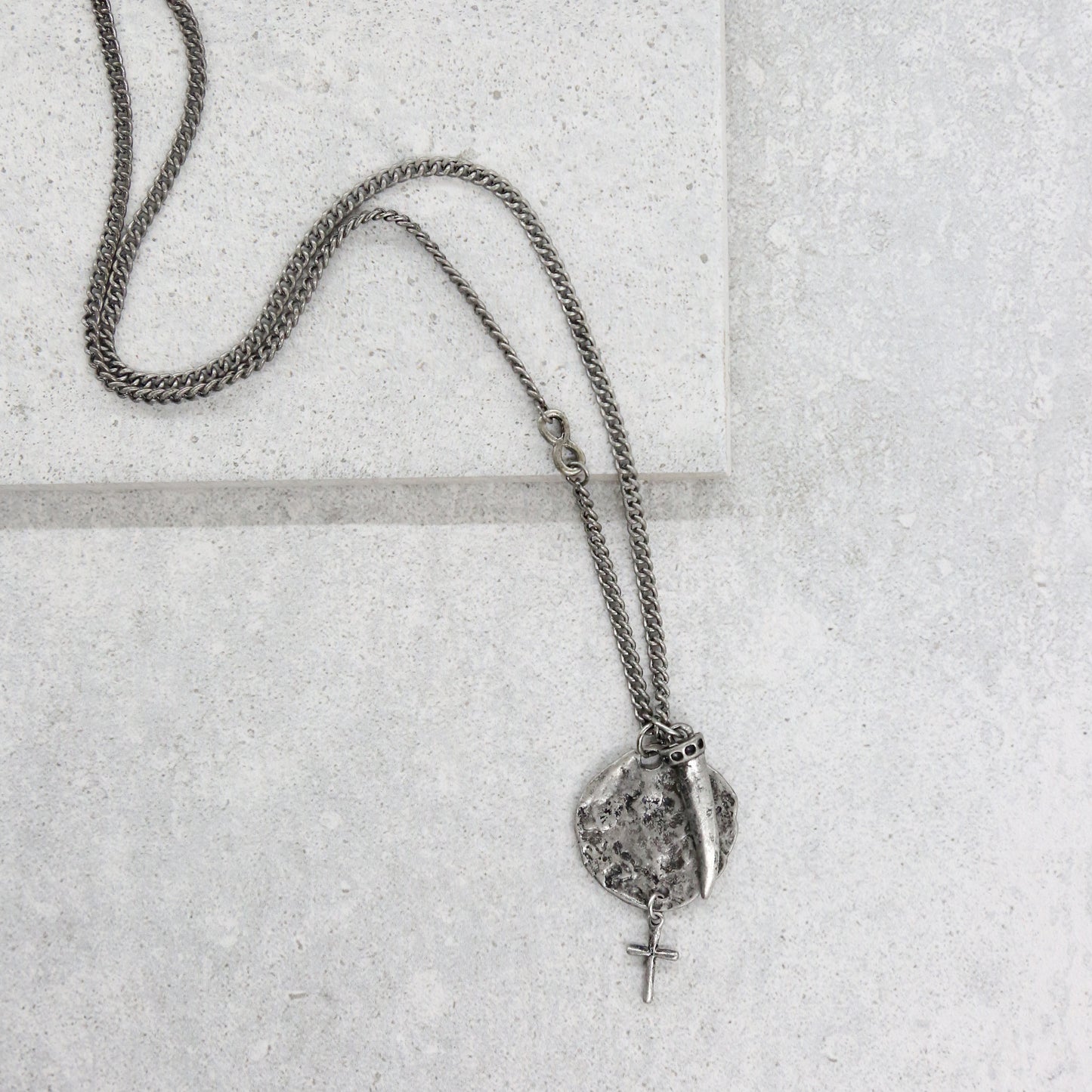 Blade Crusader Necklace in Antique Silver