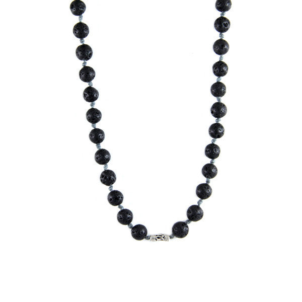 Lava Bead Round Semi Precious Stone and Chain Necklace