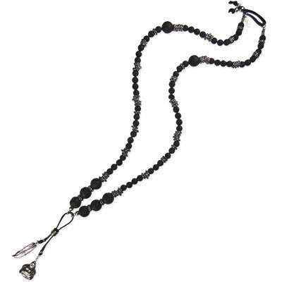 Lava Beads Donut Rings Necklace with Buddha and Feather Pendant Charm