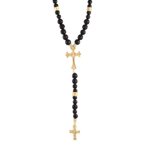 3 of a Kind Bead Combination Necklace with Gothic Cross and Triple Cross
