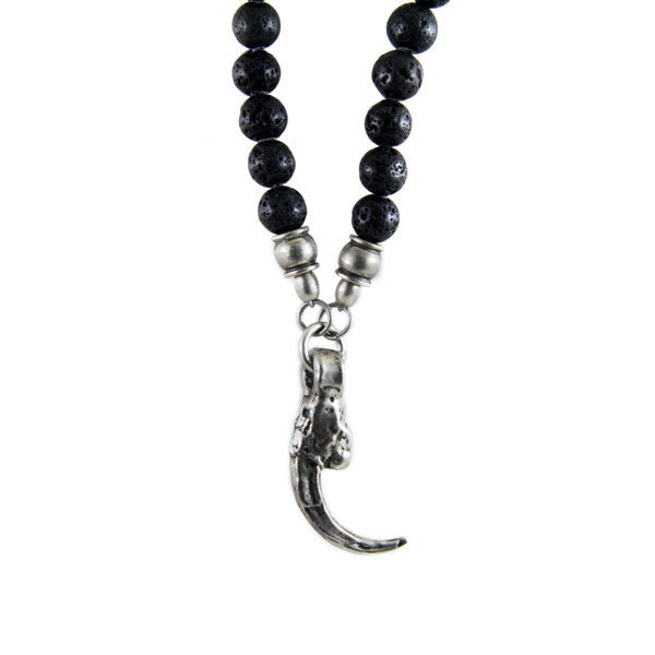 Tiger Eye and Lava Bead Necklace with Small Collar Round Bead with Eagle's Talon