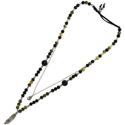 Feather and Om Necklace on Assorted Bead and Chain
