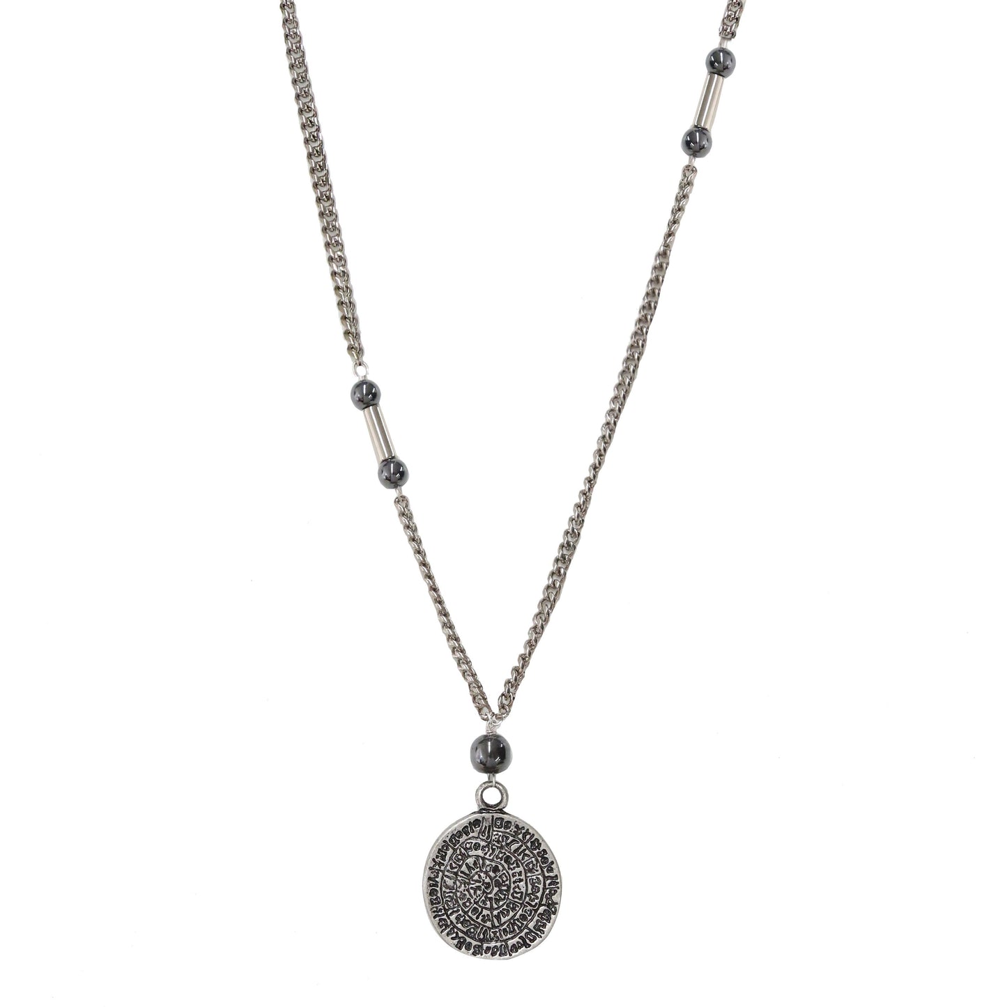 Ancient Inscriptions Necklace in Hematite and Silver Ox