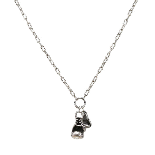 Silver Ox Chain Necklace with Boxing Glove Charm