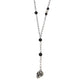 Silver Ox Chain Lariat with Lava Beads and Skull Charm