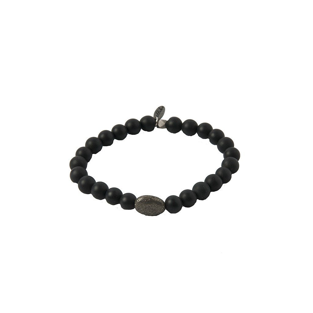 Mens Bracelet - Simple Plan Bracelet In Pyrite, Onyx And Antique Silver