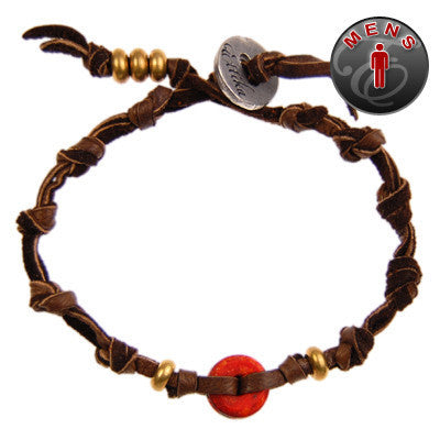 MB221 - Ettika Mens Single Bead and Knot Leather Bracelet