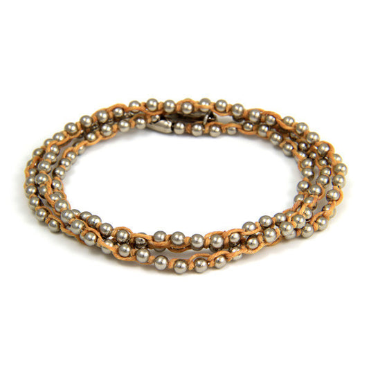 Triple Wrap Yellow Waxed Linen on Silver Ball Chain Bracelet